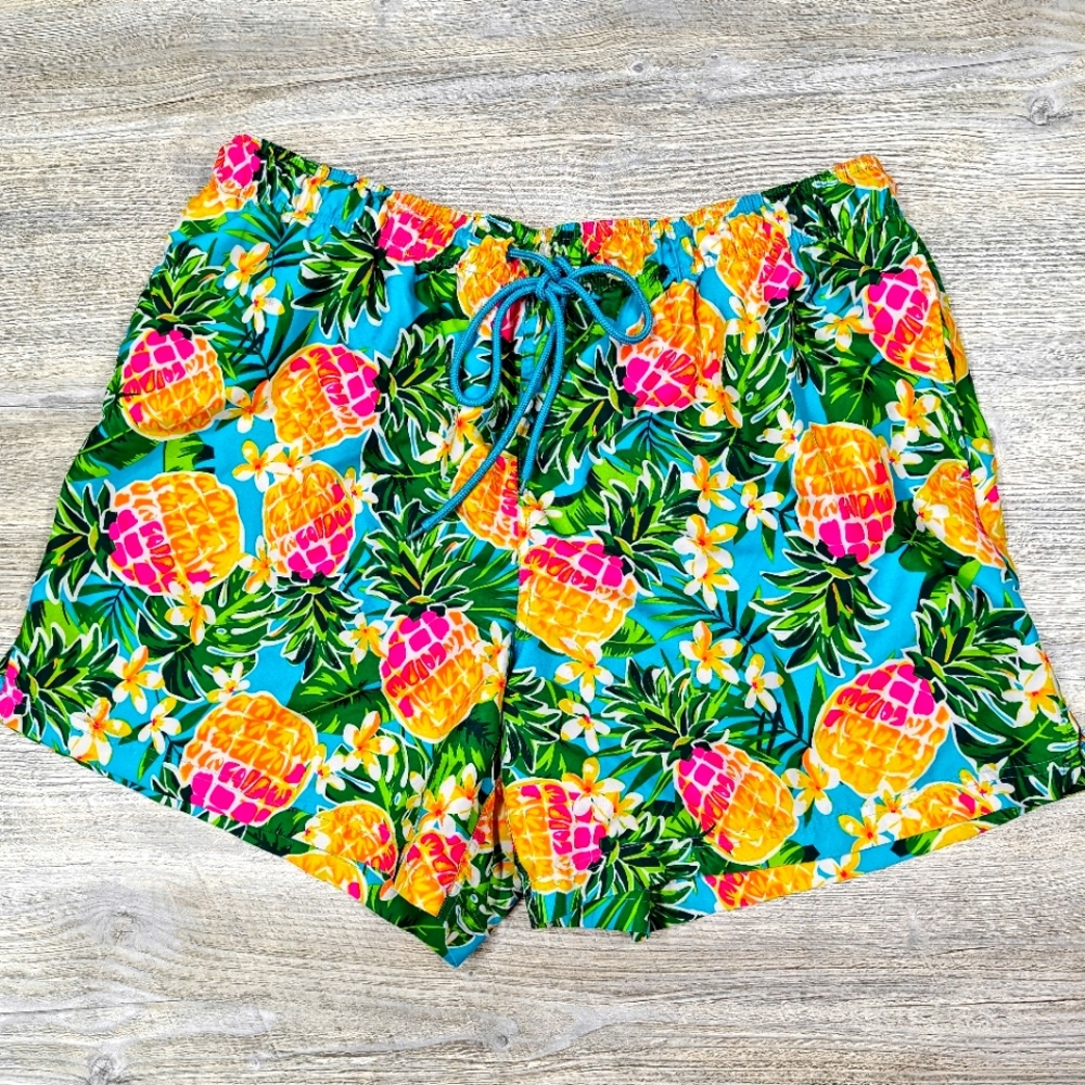 George Pineapple Swim Trunks Size XXL 44-46 Hawaiian Floral 5.5"